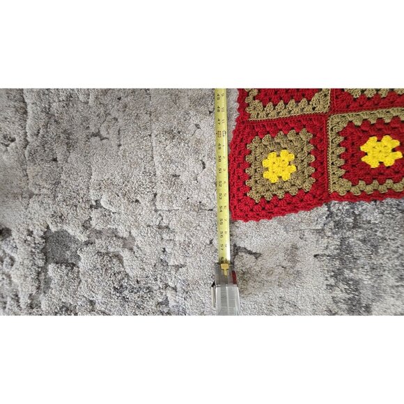 Handmade Granny Square Crochet Blanket Red Yellow & Brown 55"x 37" Retro Vintage - Picture 3 of 4